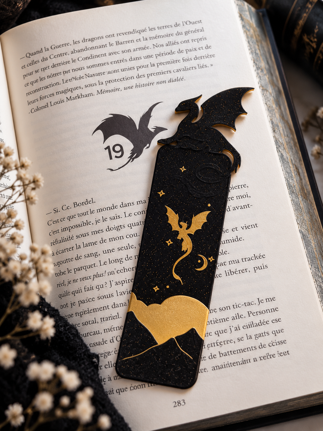 Marque-page dragon noir et or